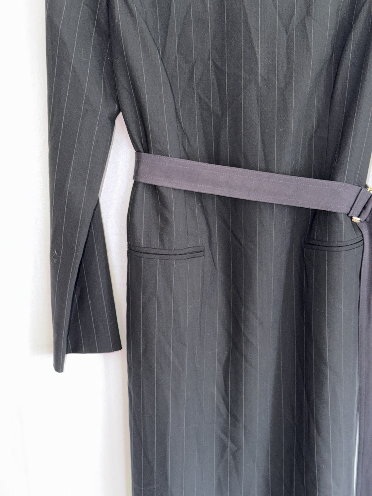 Giorgio Armani Le Collezioni Womens Size 6 Black Pinstripe Belted Dress