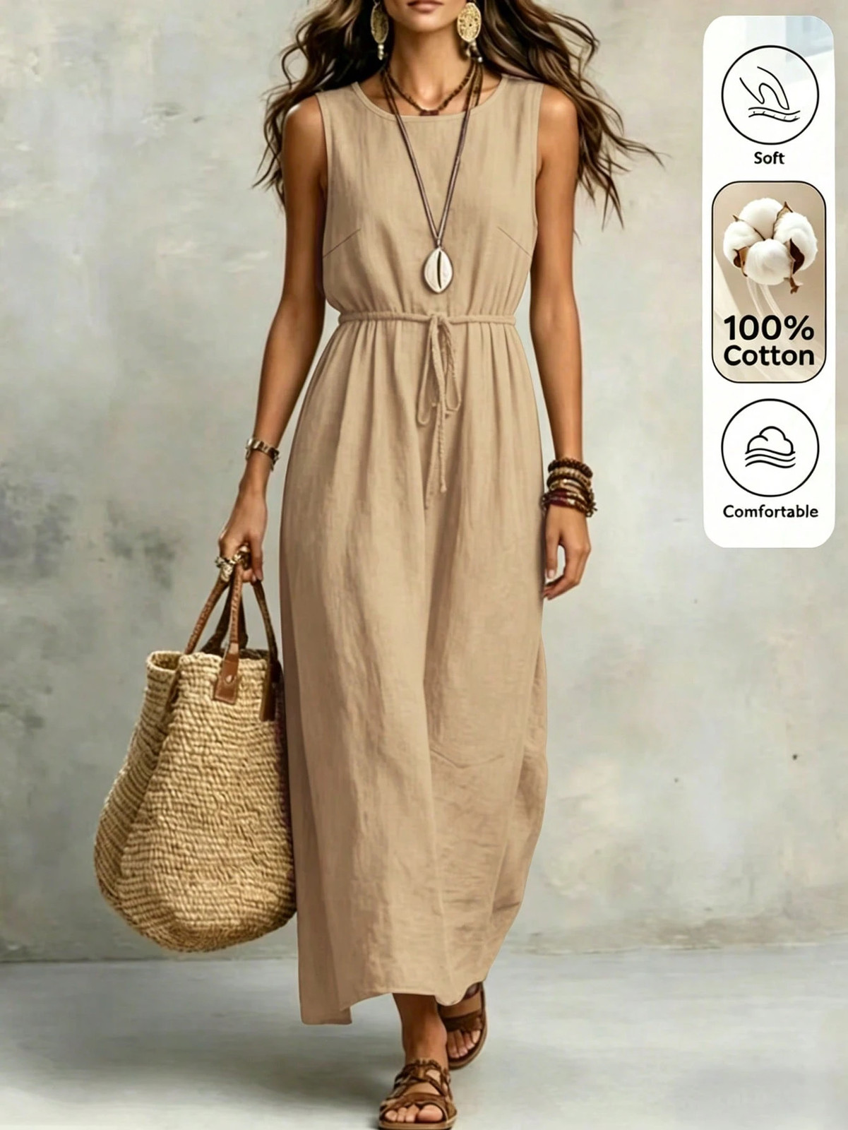 Ladies Camel Knot Long Summer Dress