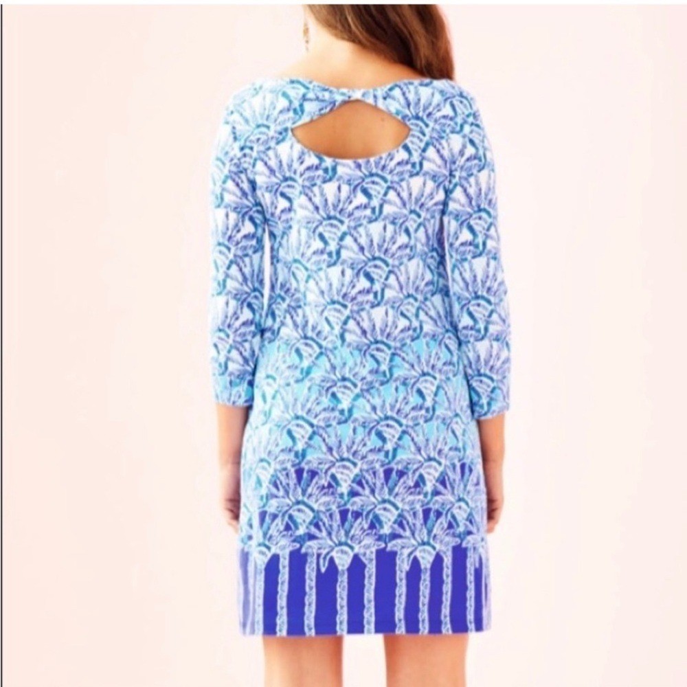 WOMEN’S LILY PULITZER TROPICAL PALM TREE VACATION BAY DRESS IN WHISPER BLUE