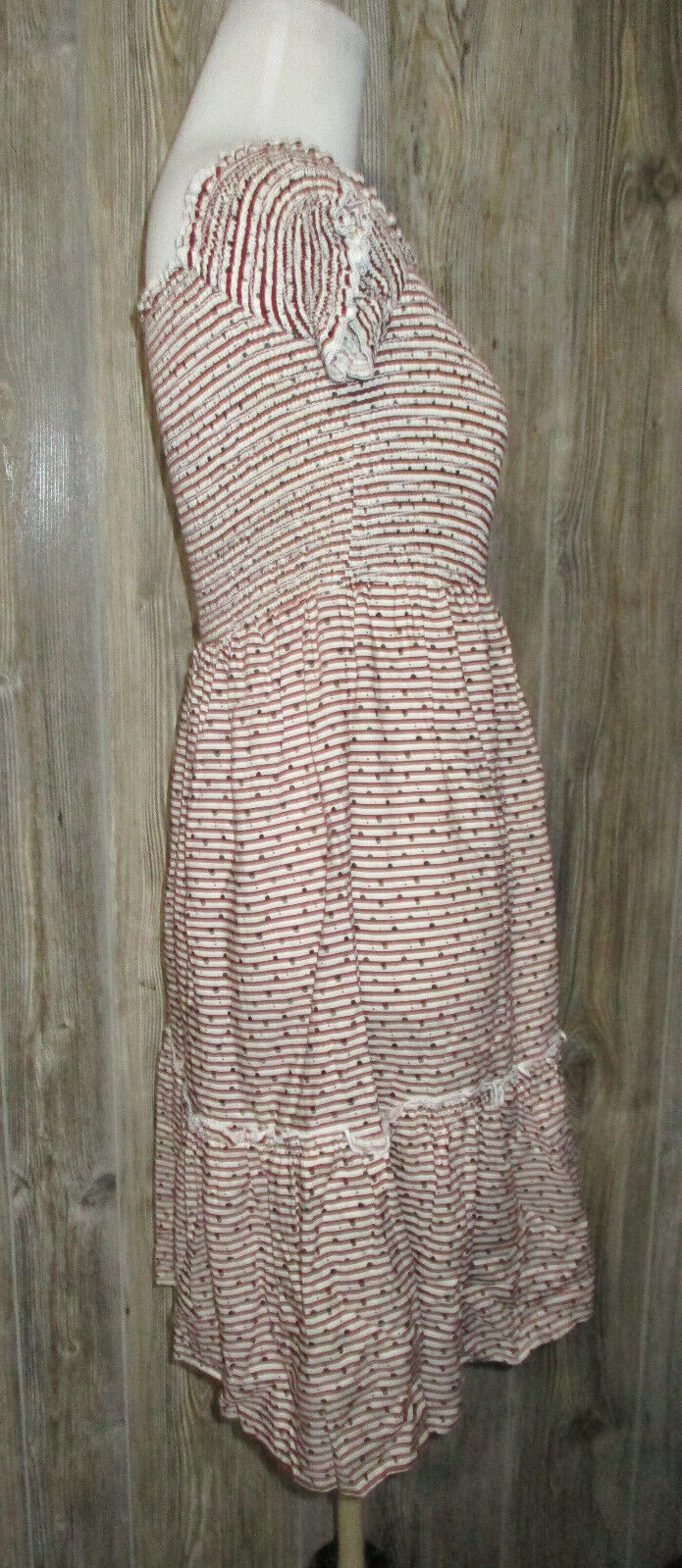 Mystic Red Print Striped Off The Shoulder Dress Sz Small Patriotic Festival 4th