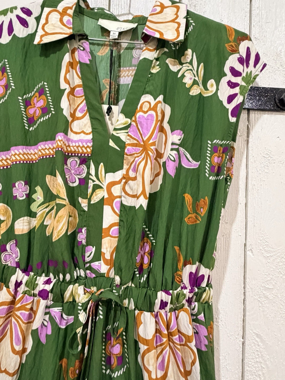NWT Pinch Womens M Floral Tiered Maxi Dress Green Boho Resort Cottagecore