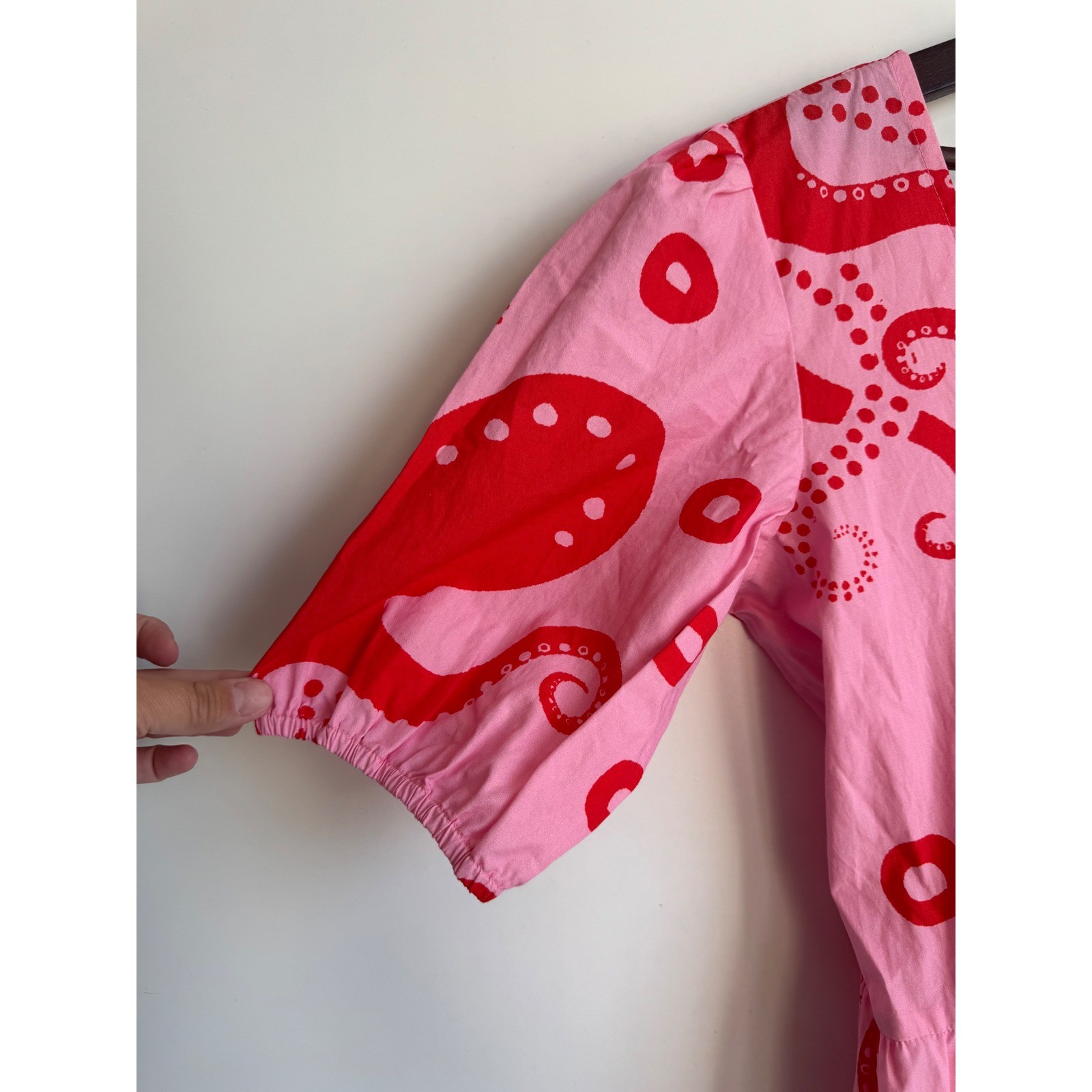 Maude Vivante Pink Red Octopus Molly Cotton Tiered Mini Dress XL Fit Flare Puff