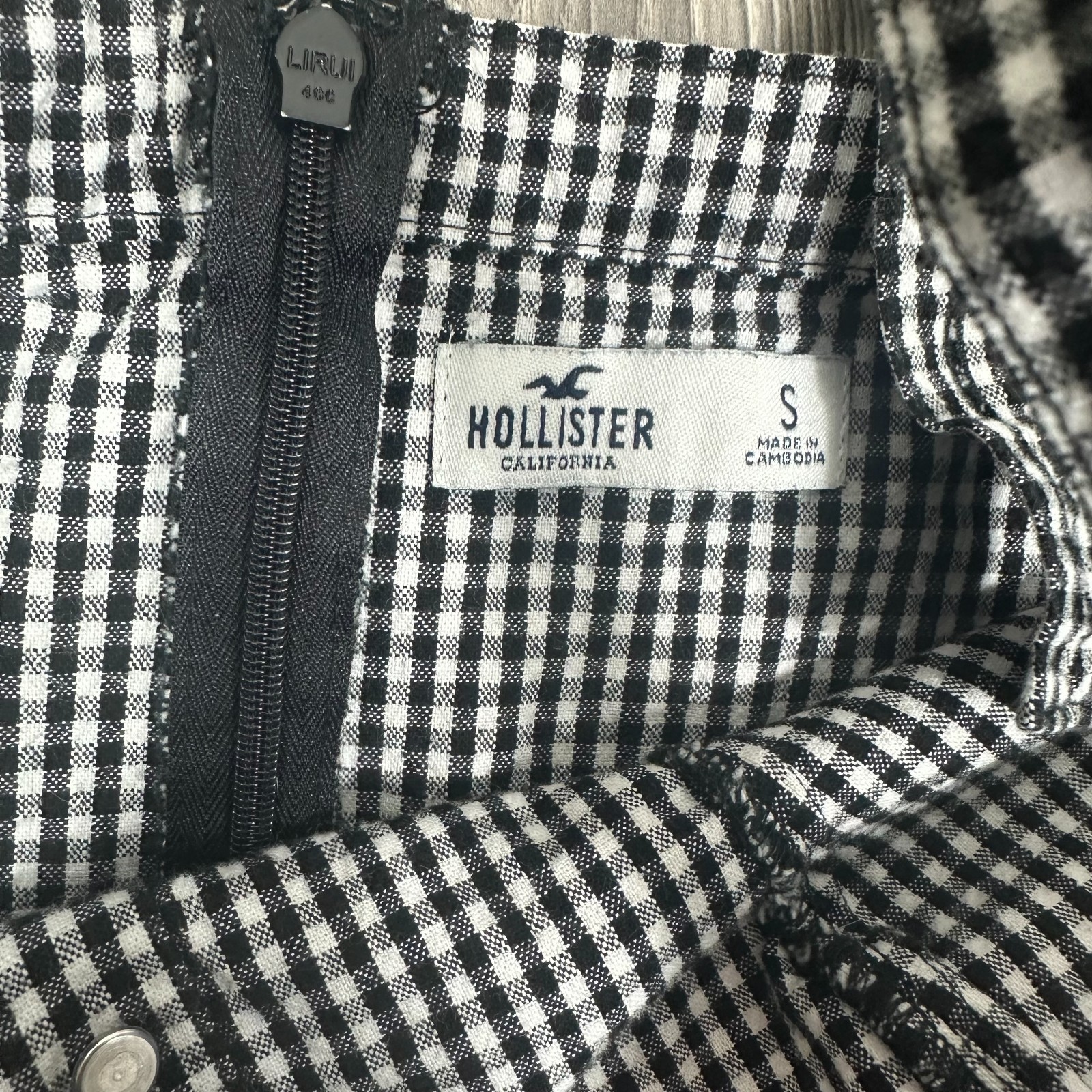 Hollister Black White Gingham Mini Dress Size S Summer Picnic Cottagecore