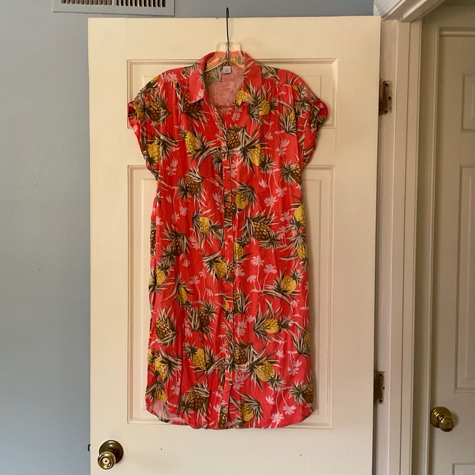 Old Navy Linen Blend Pineapple Shift Shirt Dress Tropical Vacation Cruise Size S