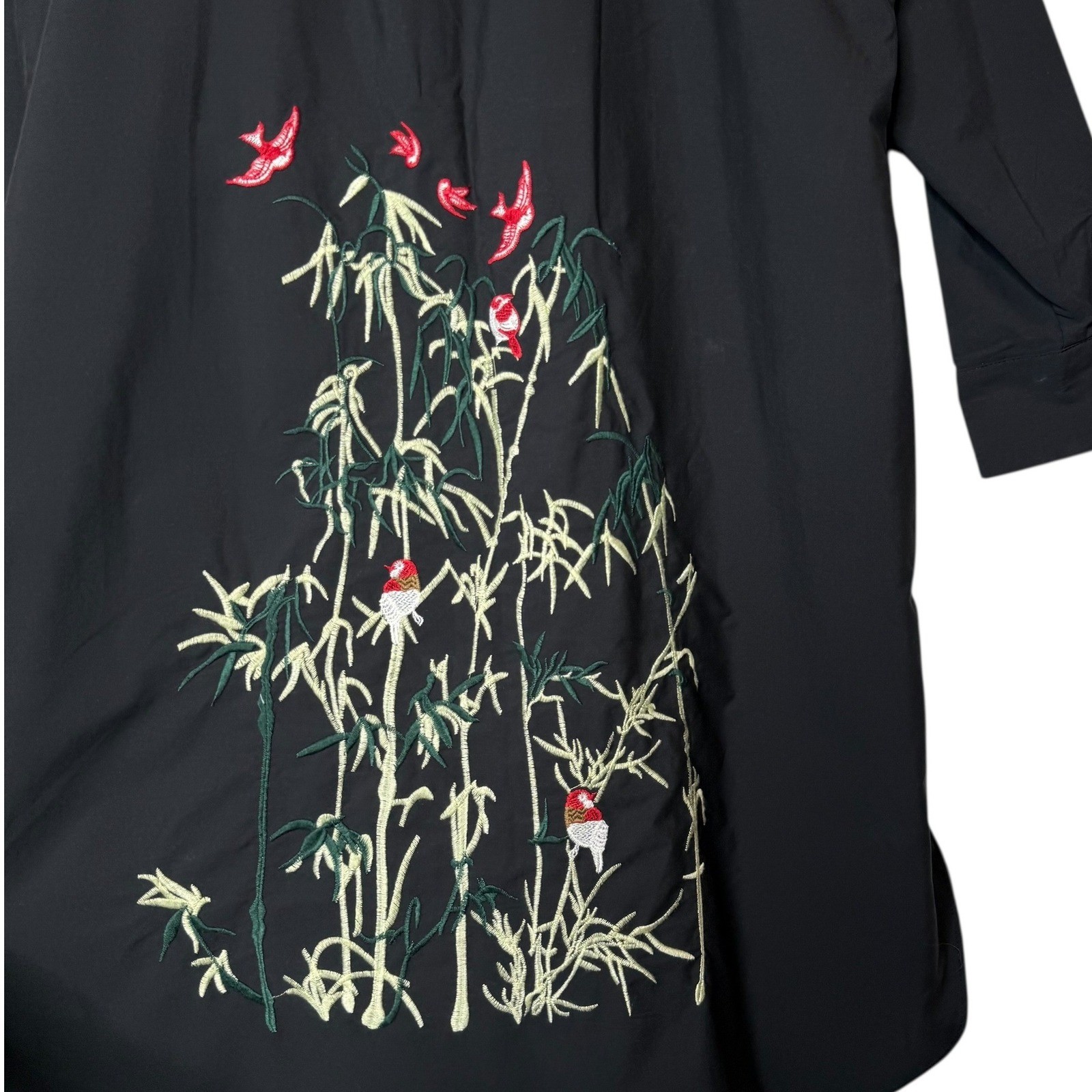 REFKA Cotton Midi High Low Embroidered Shirt Dress Black Relaxed Popover size 8
