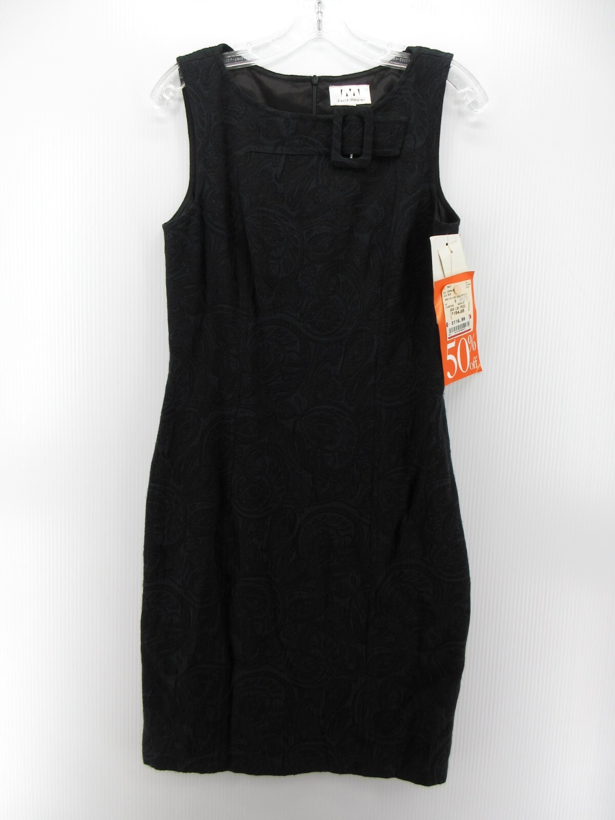 David Meister Dress Women 8 Black Wool Blend Sheath Paisley Formal Party NEW