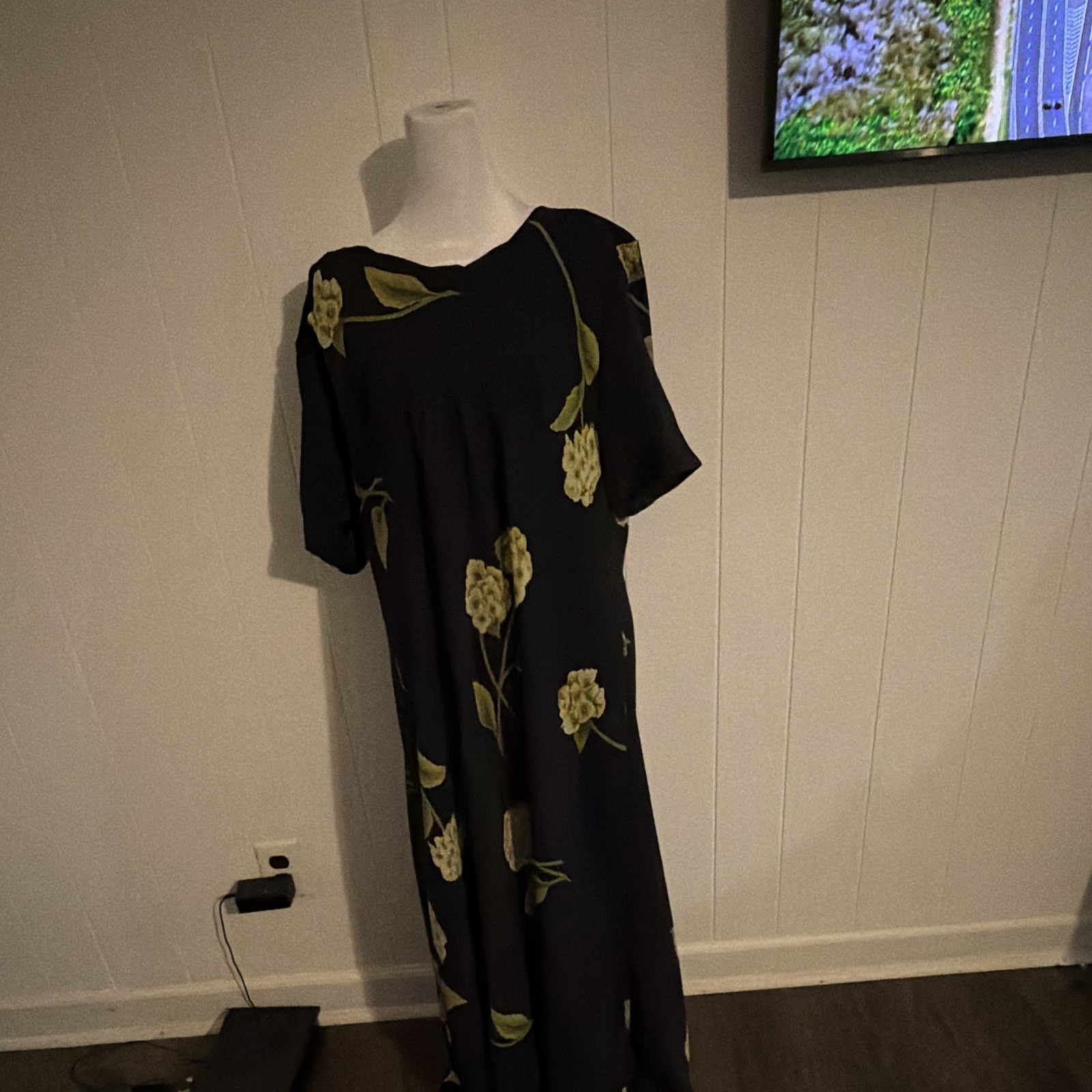 Jessica Howard Woman Womens Plus 20 Black Green Floral Maxi Dress Scoop Neck