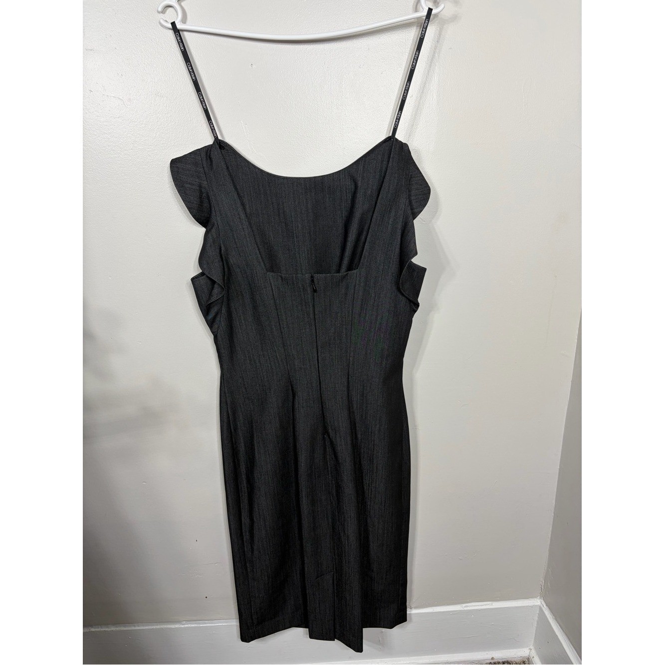 Calvin Klein Black Midi Dress with Ruffle Sleeve Detail