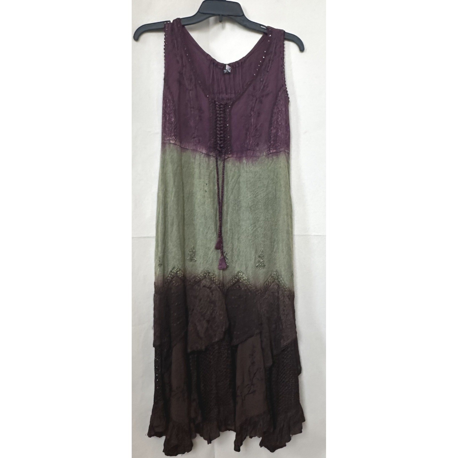 Boho Gipsy Fairy Goblin Patchwork Embroidered Maxi Dress Free Size India *FLAWED