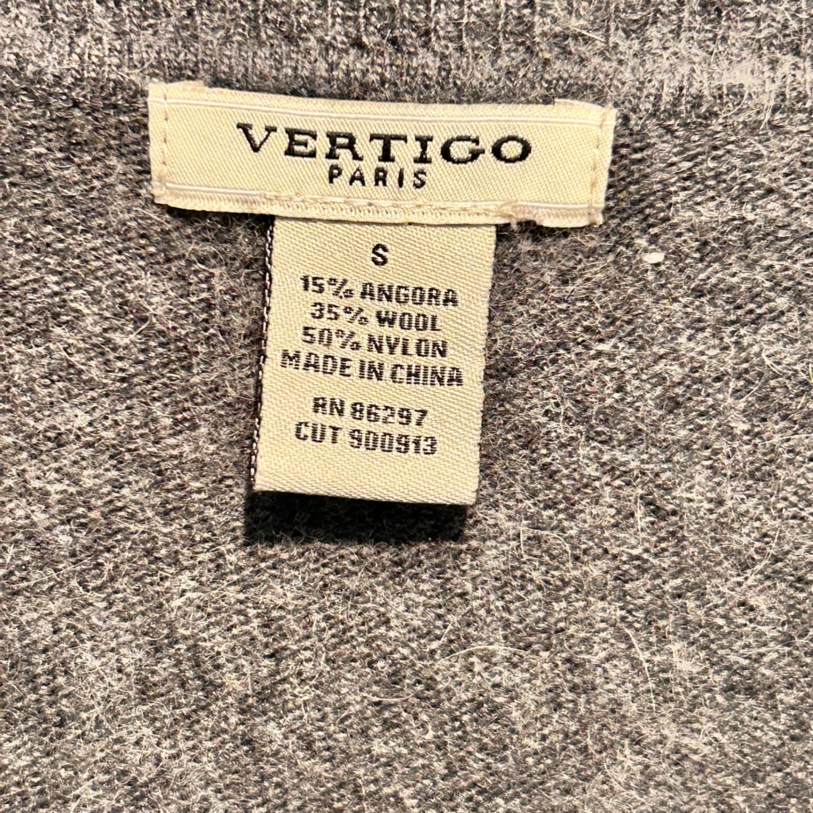 Vertigo Paris Gray Wool Angora Knit Empire Waist Mini Sweater Dress Womens Small
