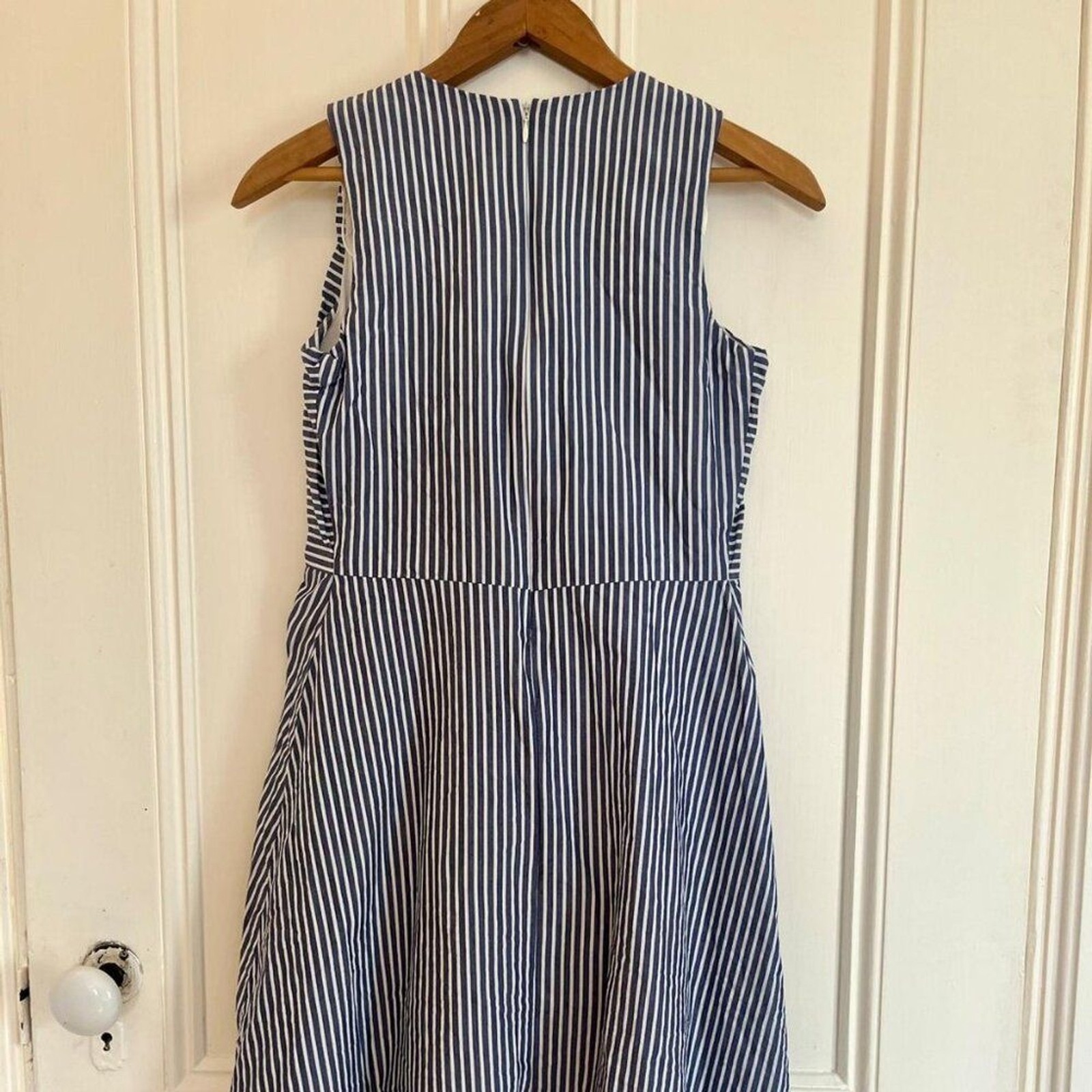 Spring Summer Classic Nautical Costal Striped Blue White 100% Cotton Dress Sz XS