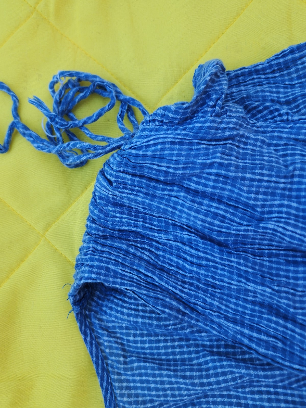 Max Studio Blue Gingham Strapless Smocked Ruffle Sundress Knee Length XS