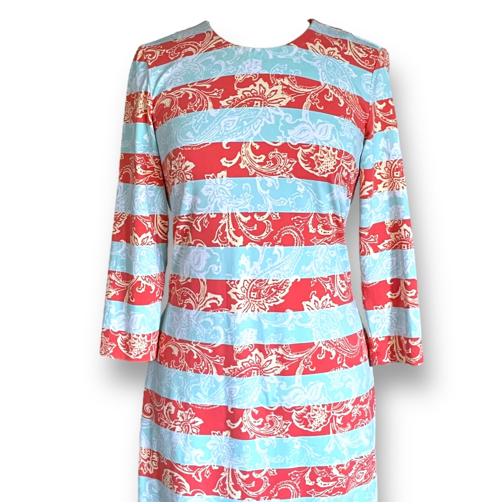J McLaughlin Womens Dress Sz Small Blue Orange Paisley Stripe Catalina Cloth
