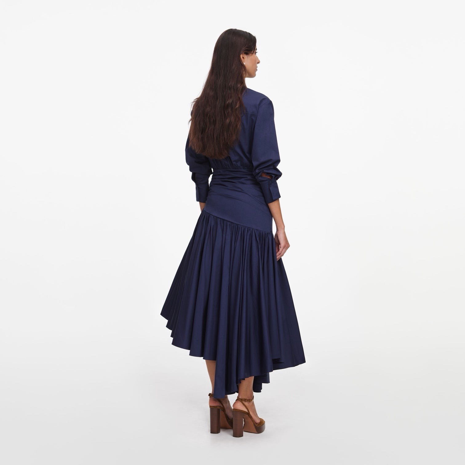 self portrait NAVY COTTON ASYMMETRIC MIDI DRESS $650 Size US 8 UK 12