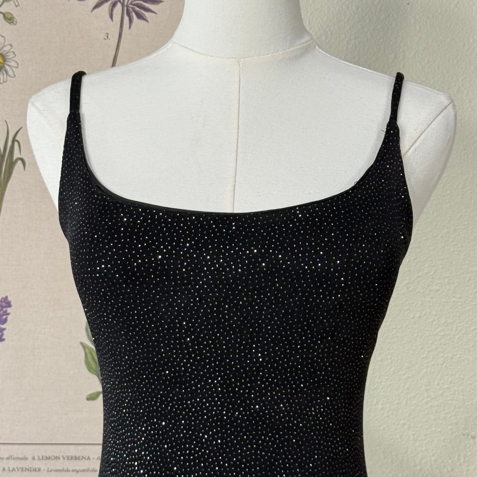 Vintage 90s Y2k Black Glitter Stretch Dress Party Sexy Gothic Witchy Bimbo M