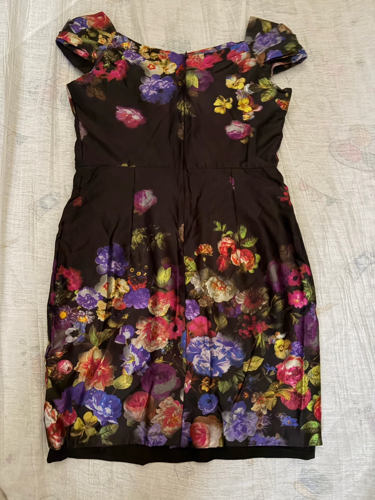 MILLY NY Satin Vibrant Watercolor Black Floral Dress Women’s Size 10 Sweatheart