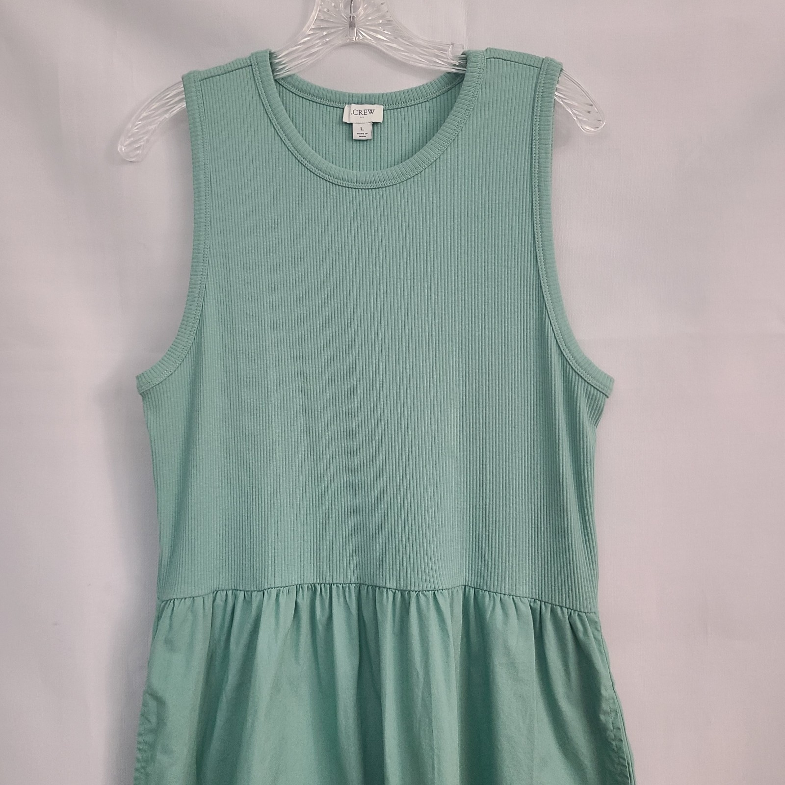J Crew Factory L Sage Green Ribbed-Knit Mix Media Sleeveless Summer Maxi Dress