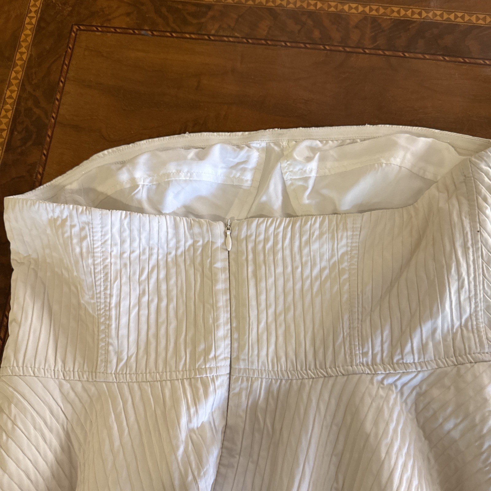 NWT MISS ROSIER Size L Neutrals Cortny Bustier style Pleated Midi Dress POCKETS