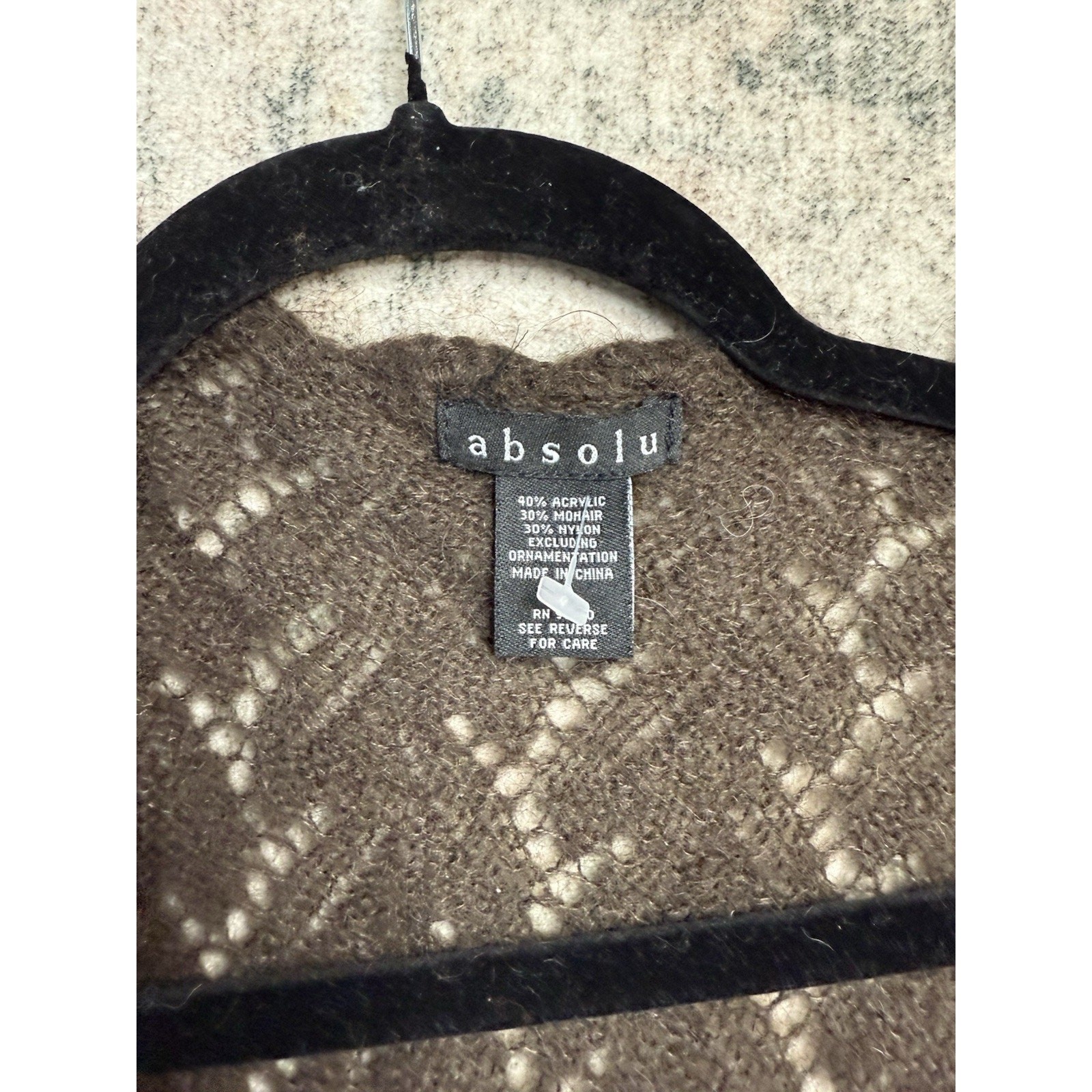 Wrap Longline Cardigan M Wrap Dress Mohair Brown Embroidered Open Knit Boho