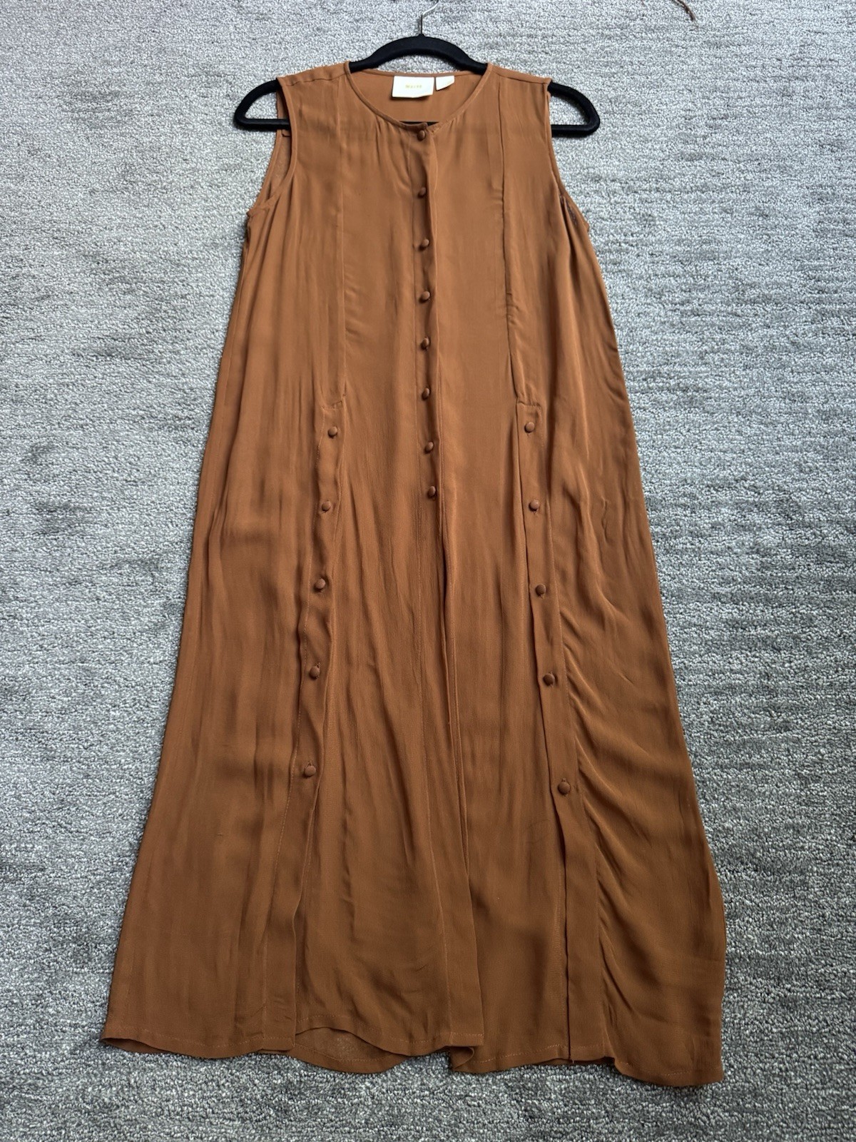 Maeve Meriwether Anthro Sheer Button Front Overlay Tunic Midi Dress Brown 2