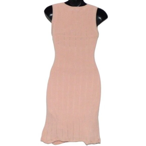 Guess Lined Knitted Bodycon Midi Knee Length Scoop Neck Peachy Pink Dress Size S