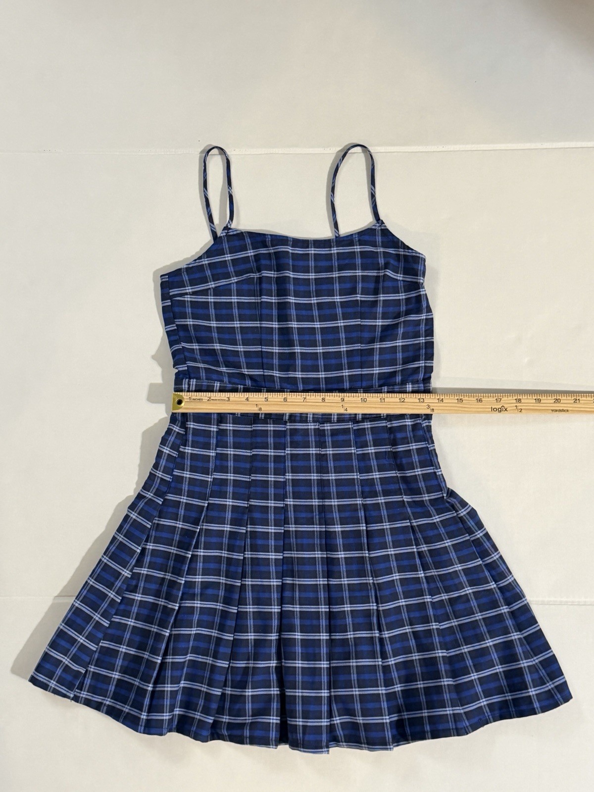 Divided by H&M Blue Plaid Pleated Dress in Size XS / EU Size 34