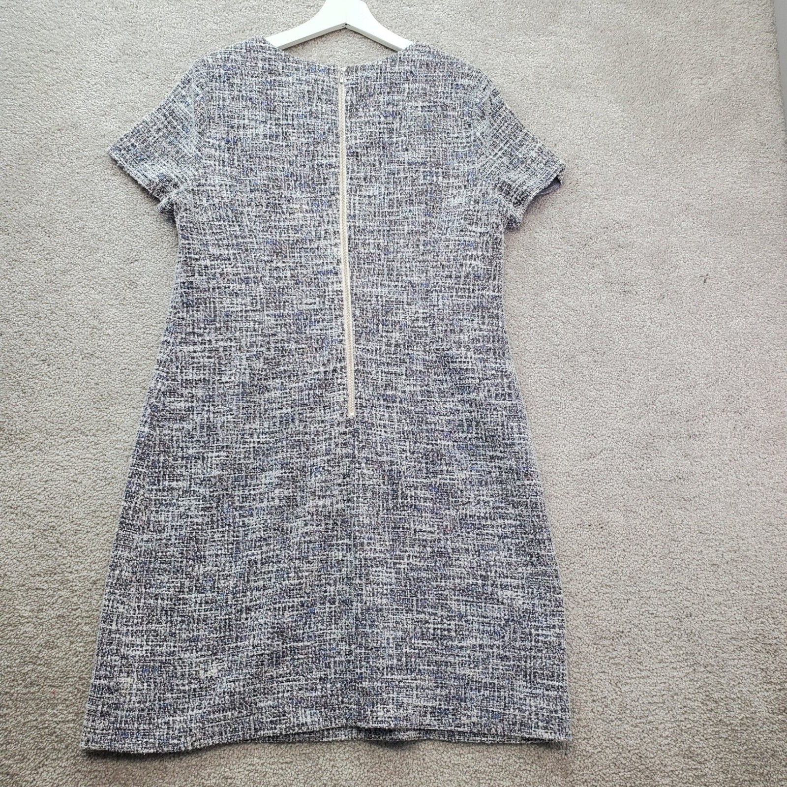 Calvin Klein Shift Dress Women 14 Multicolor Tweed Stretch Short Sleeve Back Zip