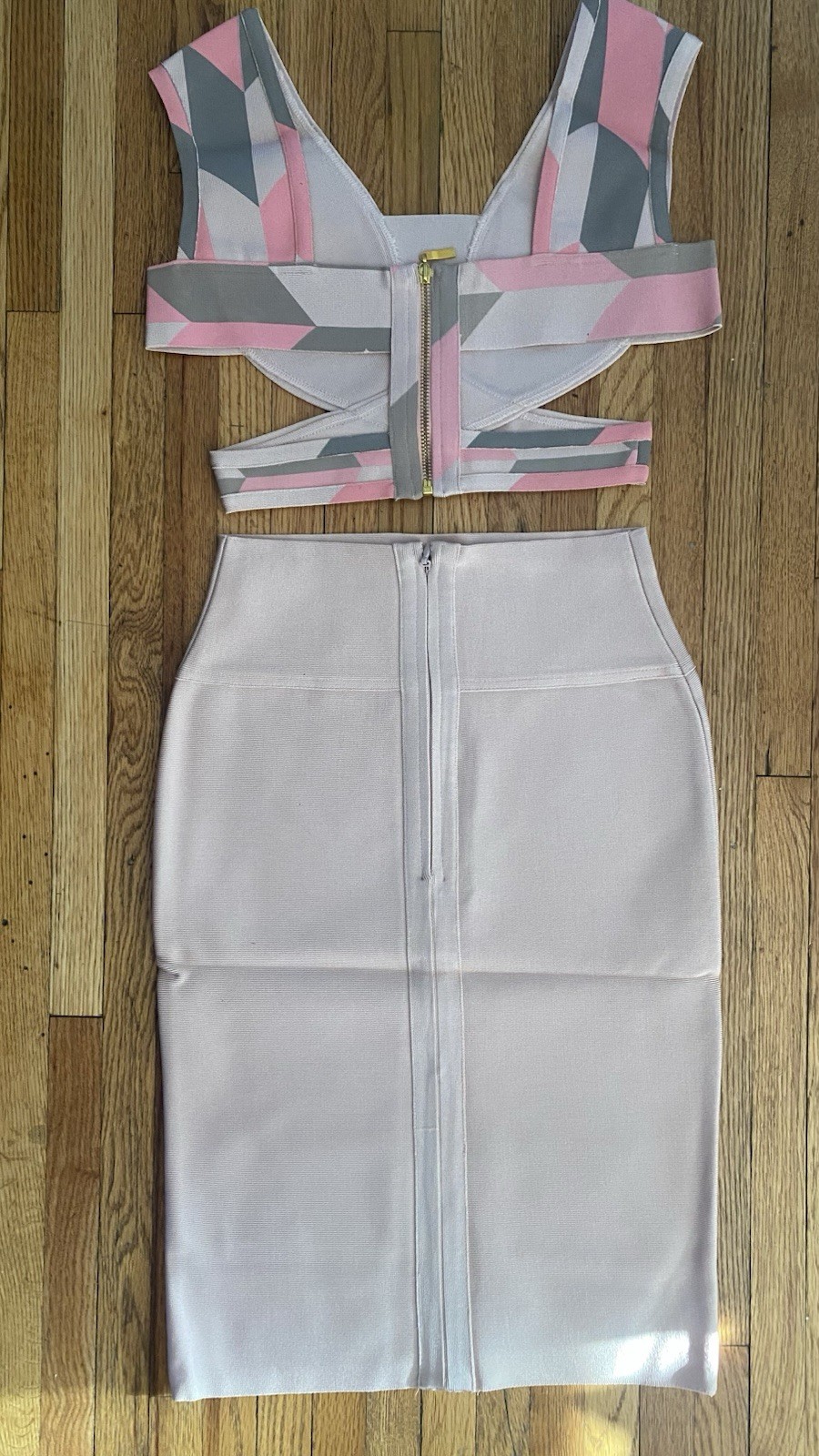 Geometric Print Cut-Out Crop Top and Knee-Length Skirt Set