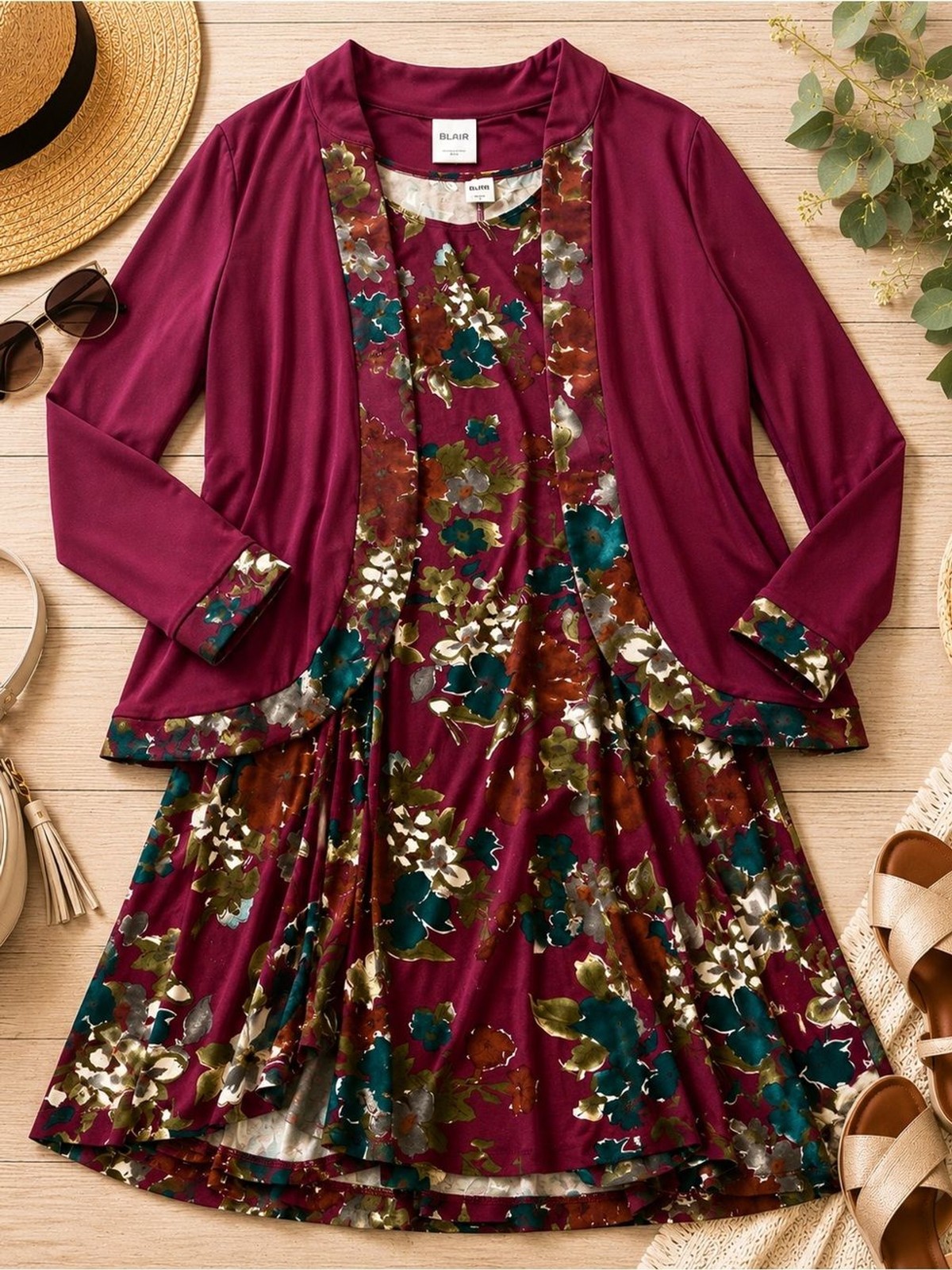 Blair Plus Size Floral Dress & Open Front Cardigan Set | Women’s 3XL