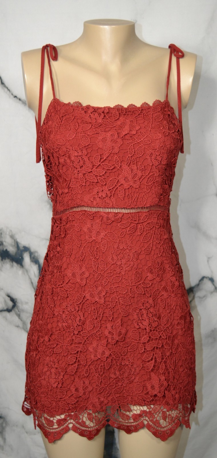 ABERCROMBIE & FITCH Brick Red Lace Tied Spaghetti Strap Dress Small Lined