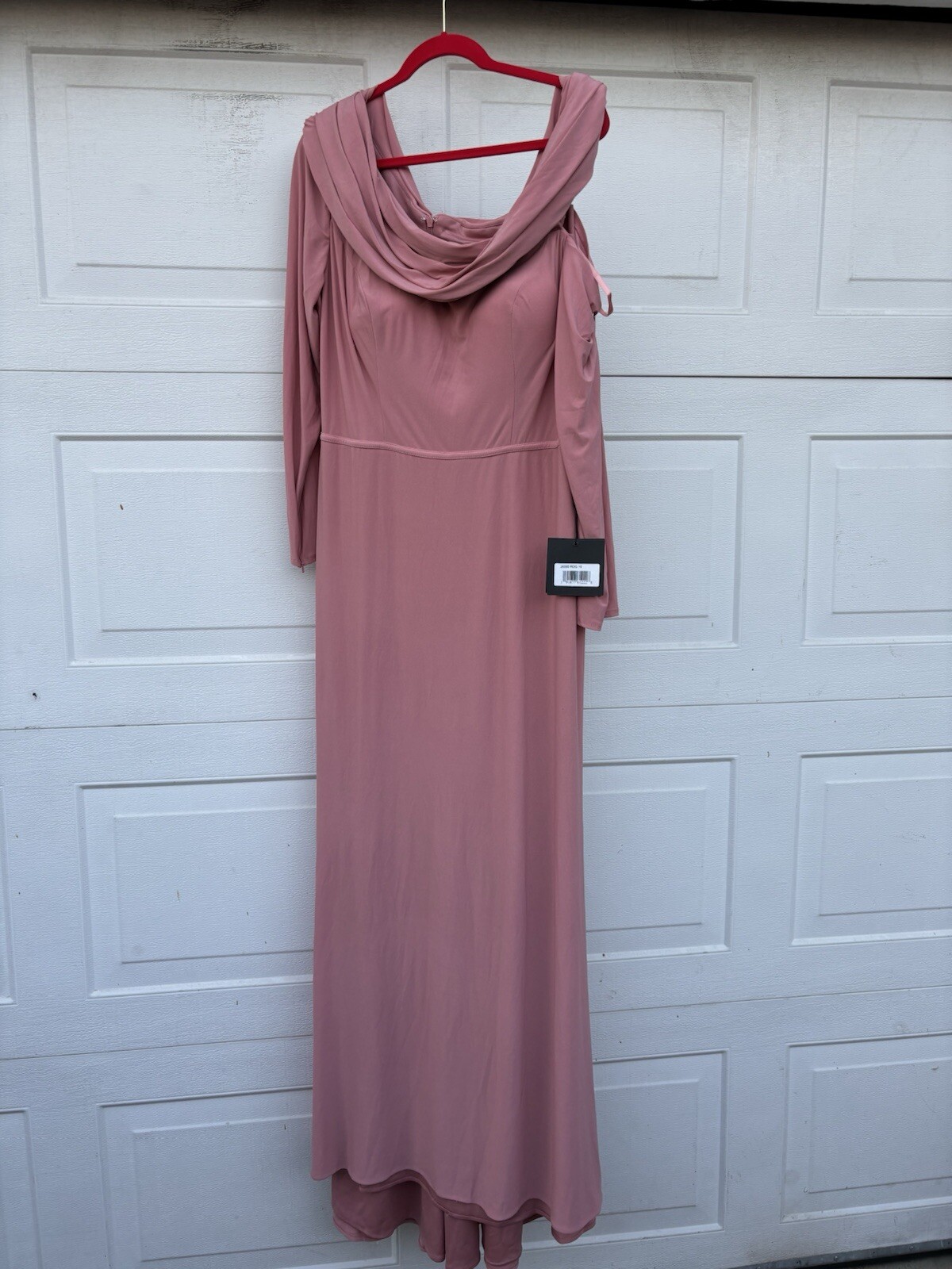 NWT Mac Duggal DROP SHOULDER LONG SLEEVE COLUMN GOWN 26595 Rose Gold 16