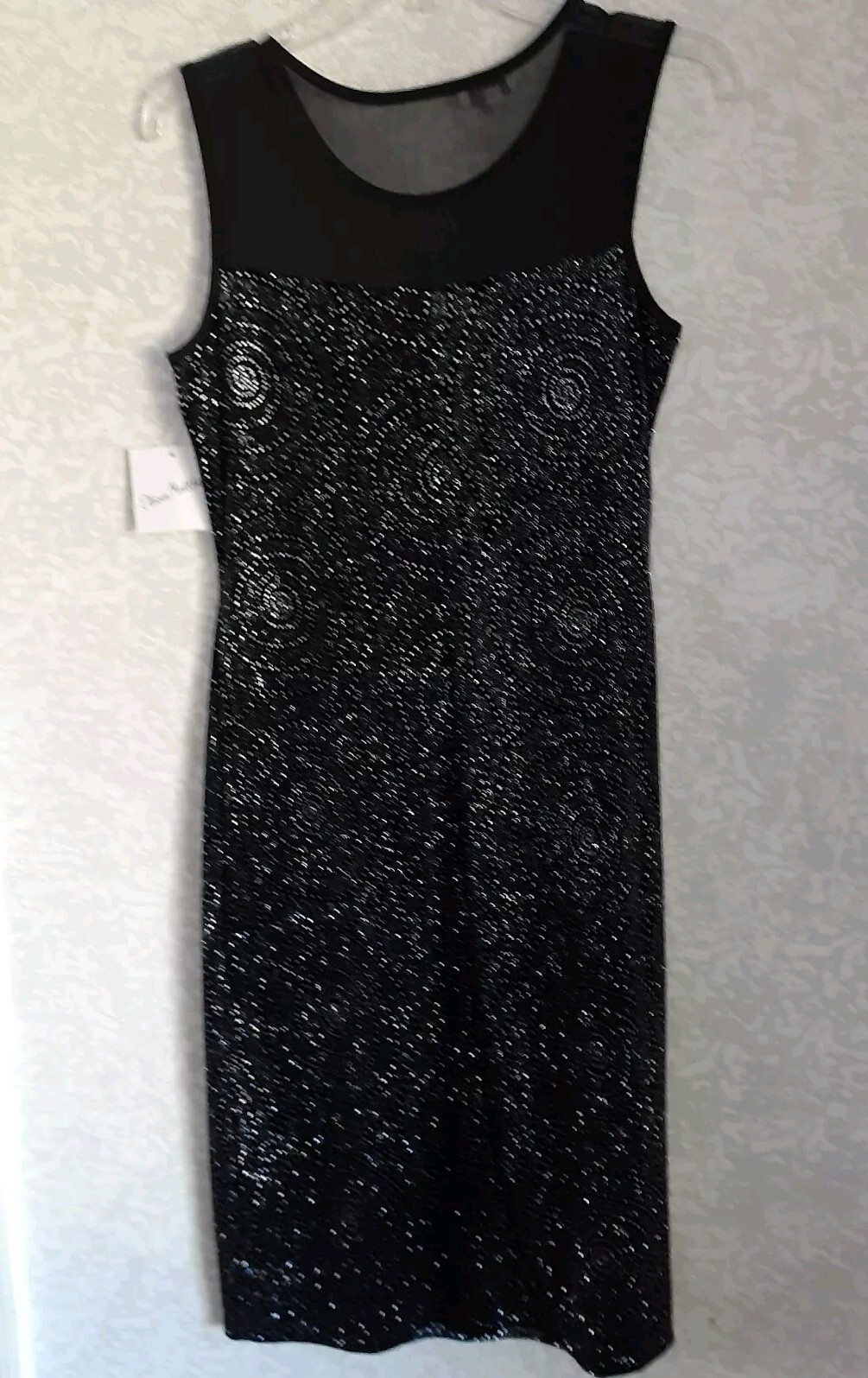 Womens Black Sheer Sparkly Stretch Bodycon Fitted Club Party Dress Sz S