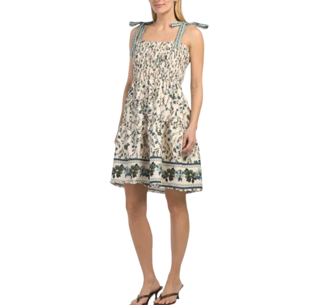 ✨$328 Luxe Modern JOIE Anthropologie Smocked Tiered Dress Blue Floral Print NEW!