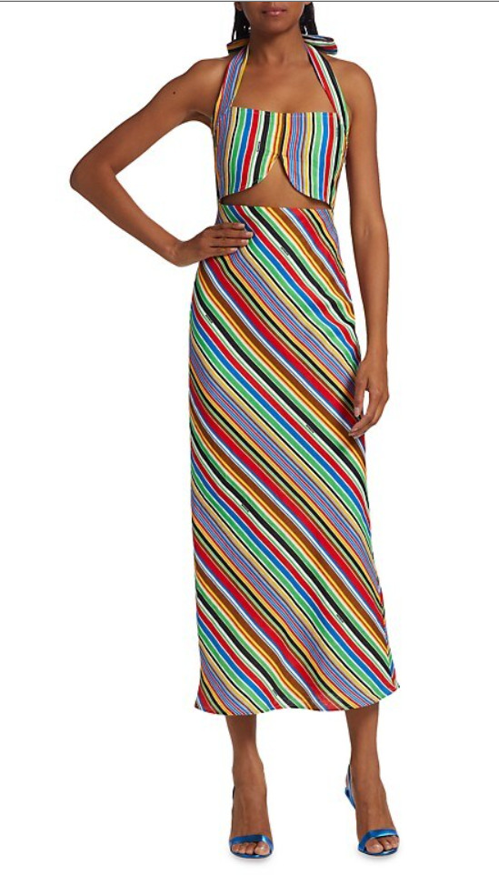 NWT Simon Miller The Hustle Piko Striped Halterneck Dress Deco Stripe 2 $395