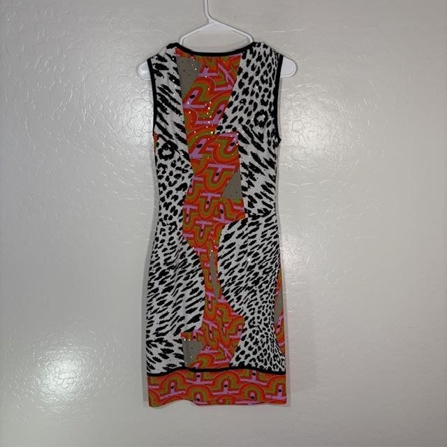 Joseph Ribkoff Dress Womens 8 Orange Black Animal Print Sheath Sleeveless 182676