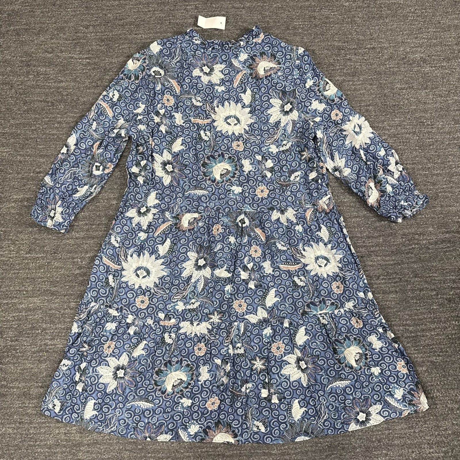 LOFT Dahlia Ruffle Button Mini Dress Women Large Blue Floral Print Tiered Boho
