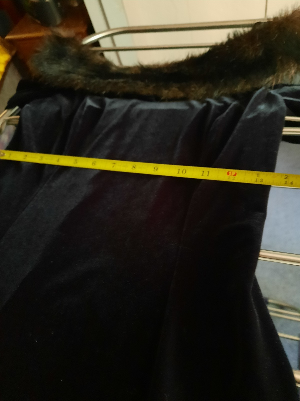 Cachet USA 1980’s Black Velvet Gown Faux Fur Trim RARE