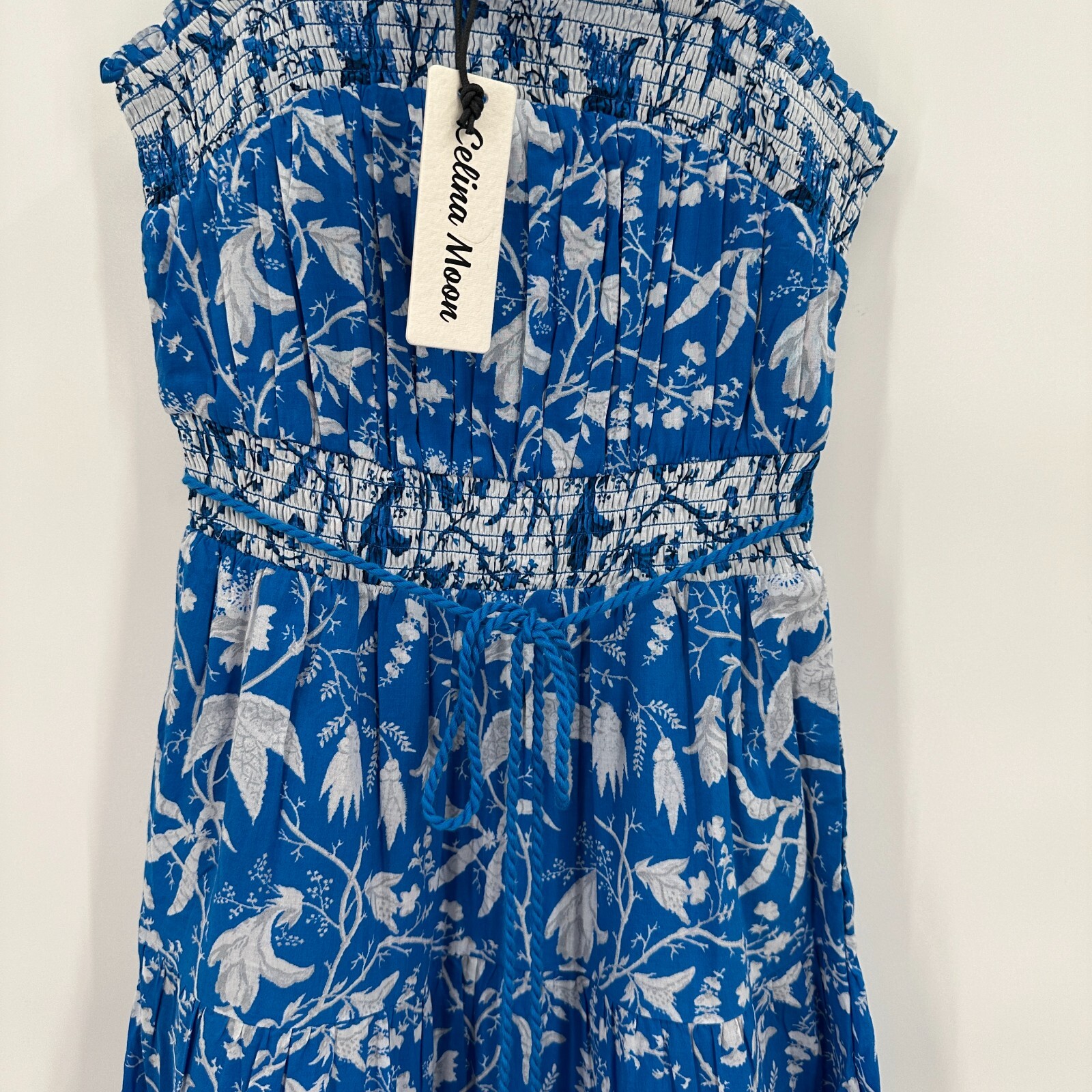Celina Moon Blue Holy Floral Tiered Maxi Dress sz S Small NWT Sleeveless