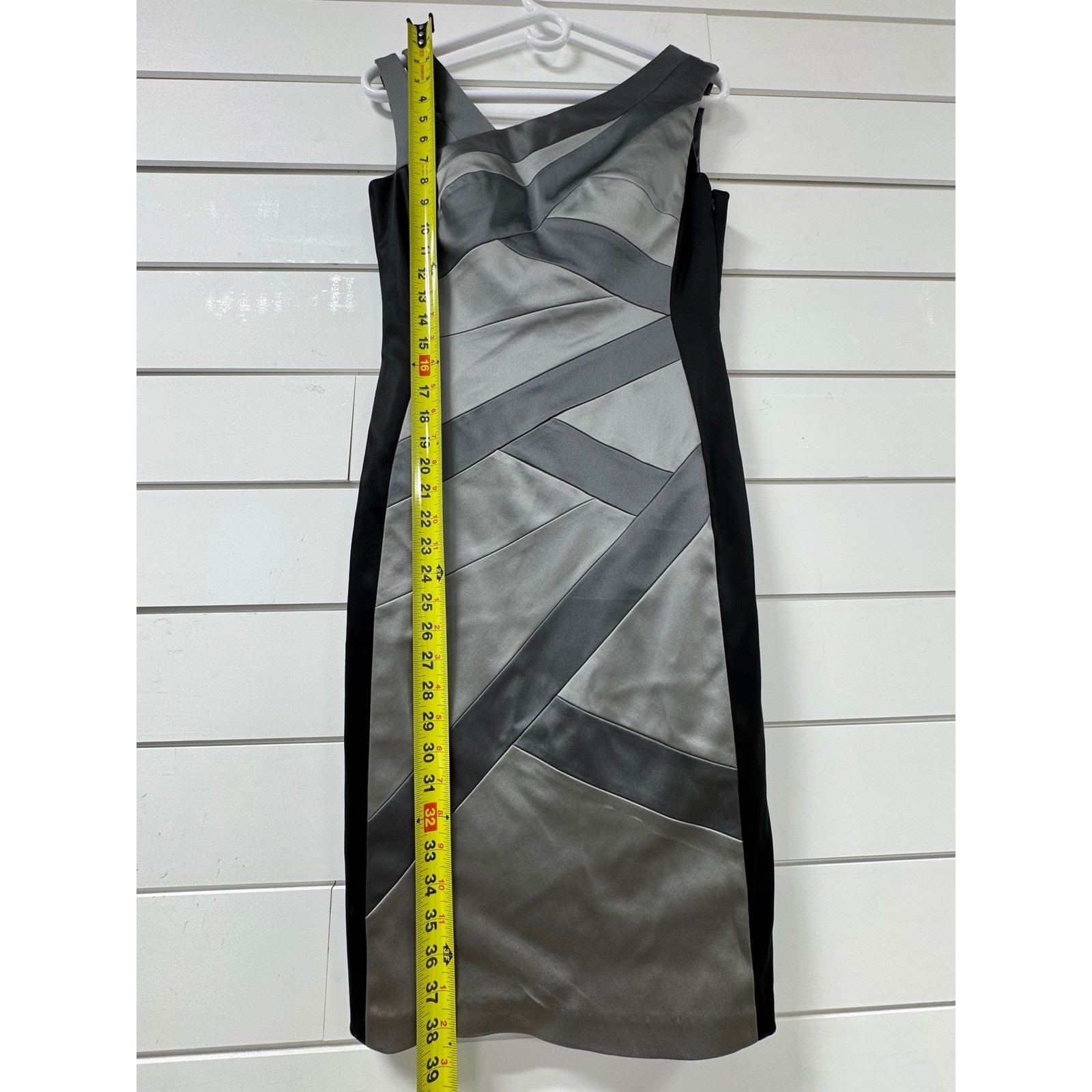 BCBGMAXAZRIA Silver Black Colorblock Bandage Sheath Dress Built-in Bra 15×38