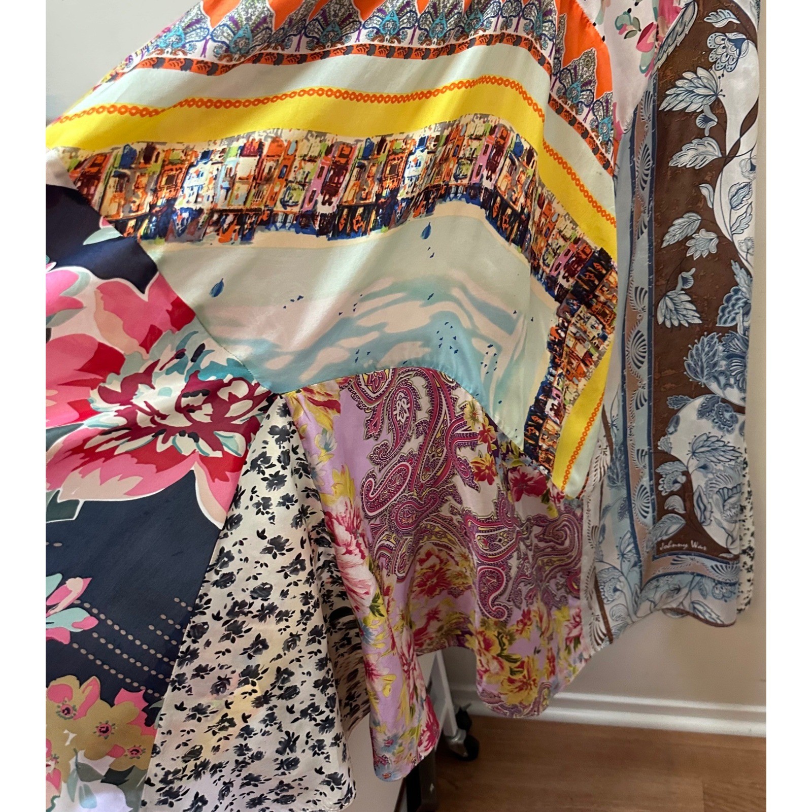 Johnny Was Georgette Patchwork Floral Paisley Maxi Dress V-Neck PXS Multi-Color
