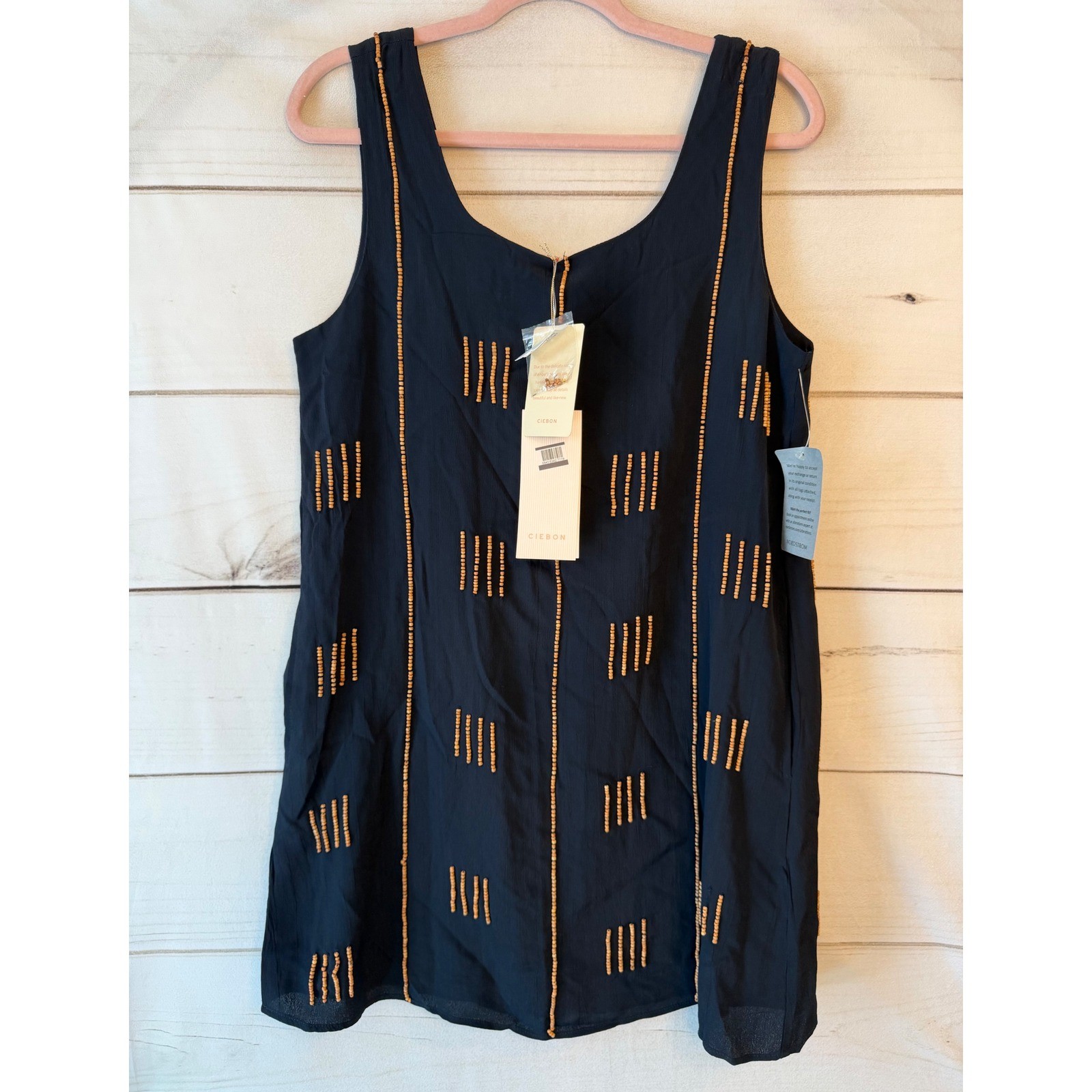 Ciebon Womens Navy Blue Beaded Sleeveless Shift Dress Nordstrom D5933-S2517N NEW