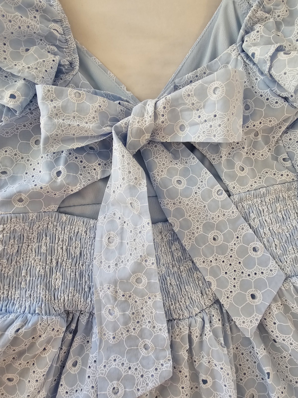 Altar’d State XS Light Blue Eyelet Embroidered Mini Dress Ruffle Sleeve