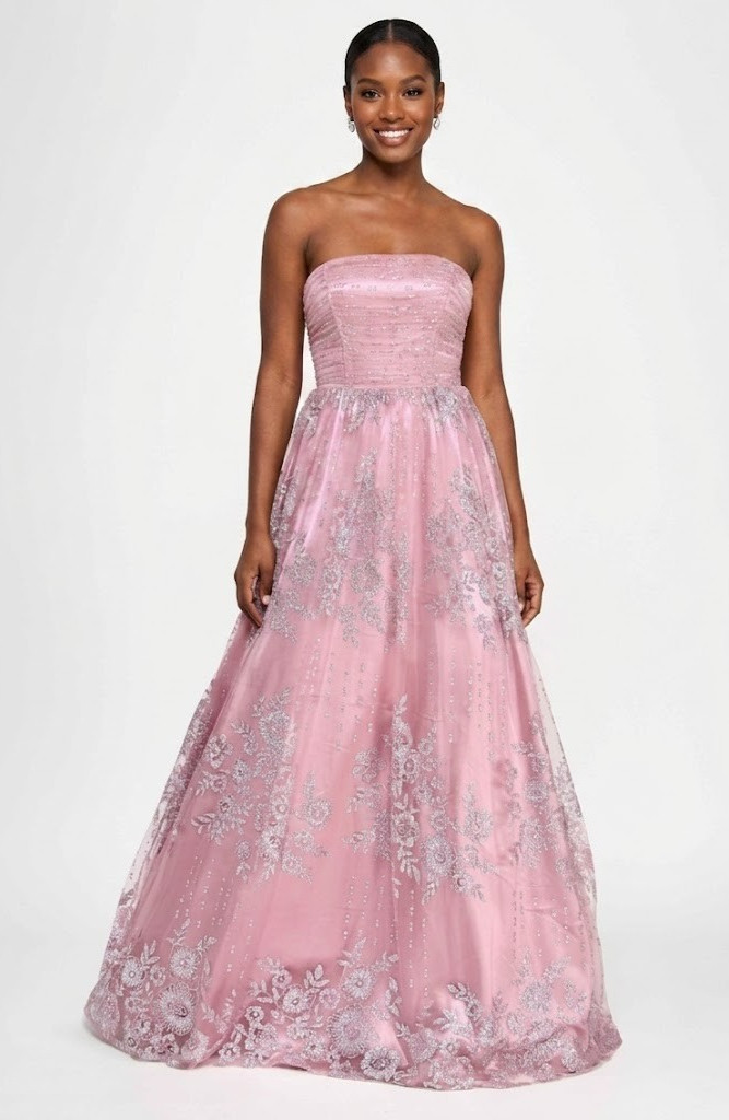 Say Yes Women Dress Petite 3/4 Mauve Pink Strapless Gown Lace-Up Formal Floral
