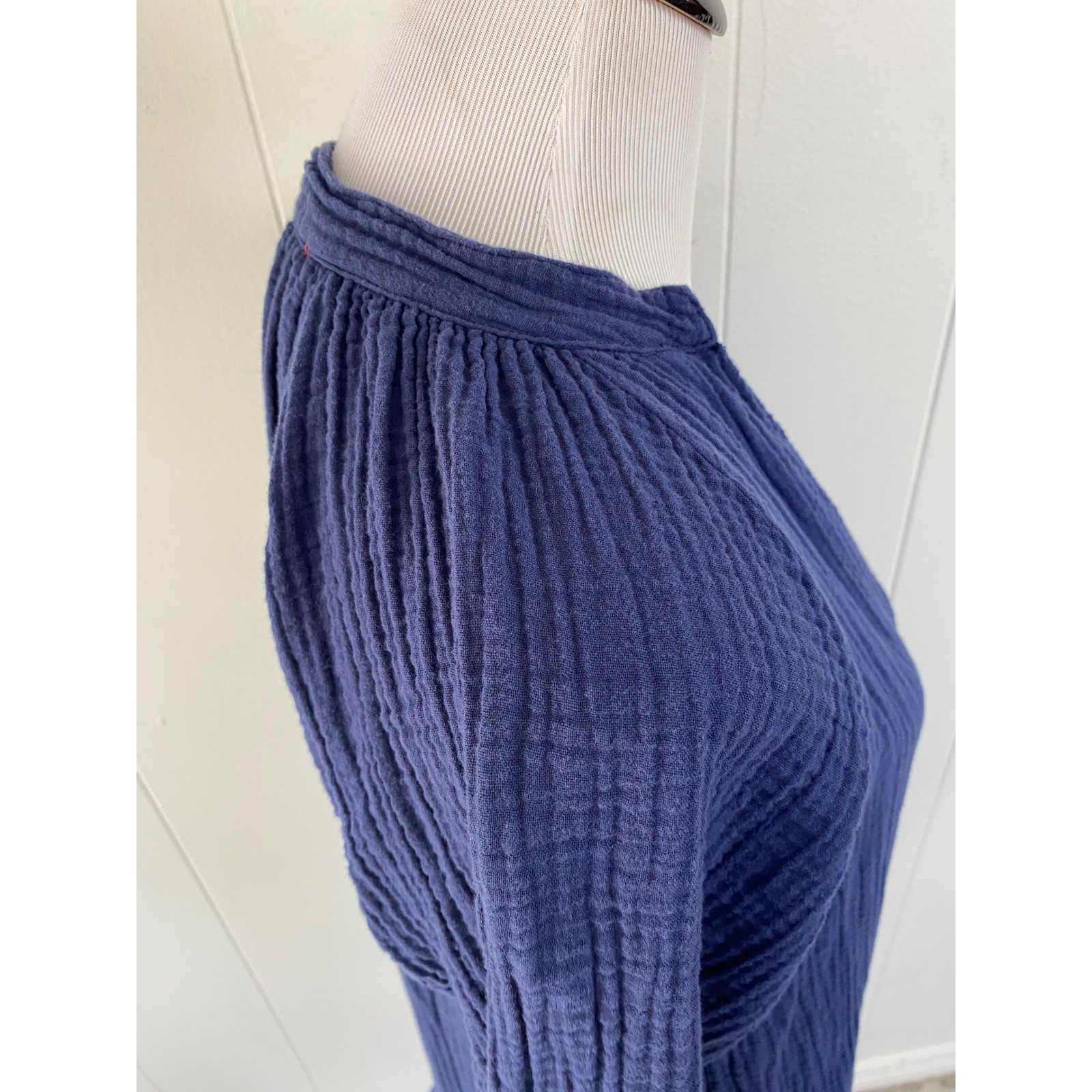 Stark X Womens Size Small Blue Double Gauze Cotton Ruffle Hem Mini Dress Coastal