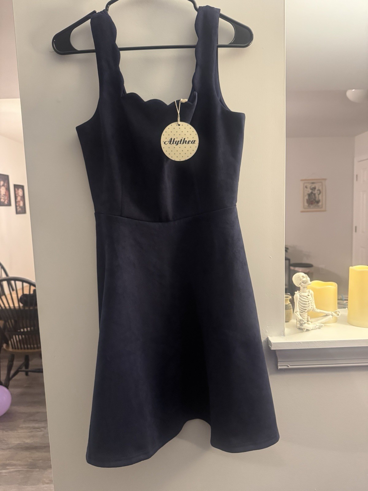 Alythea scalloped skater dress blue medium