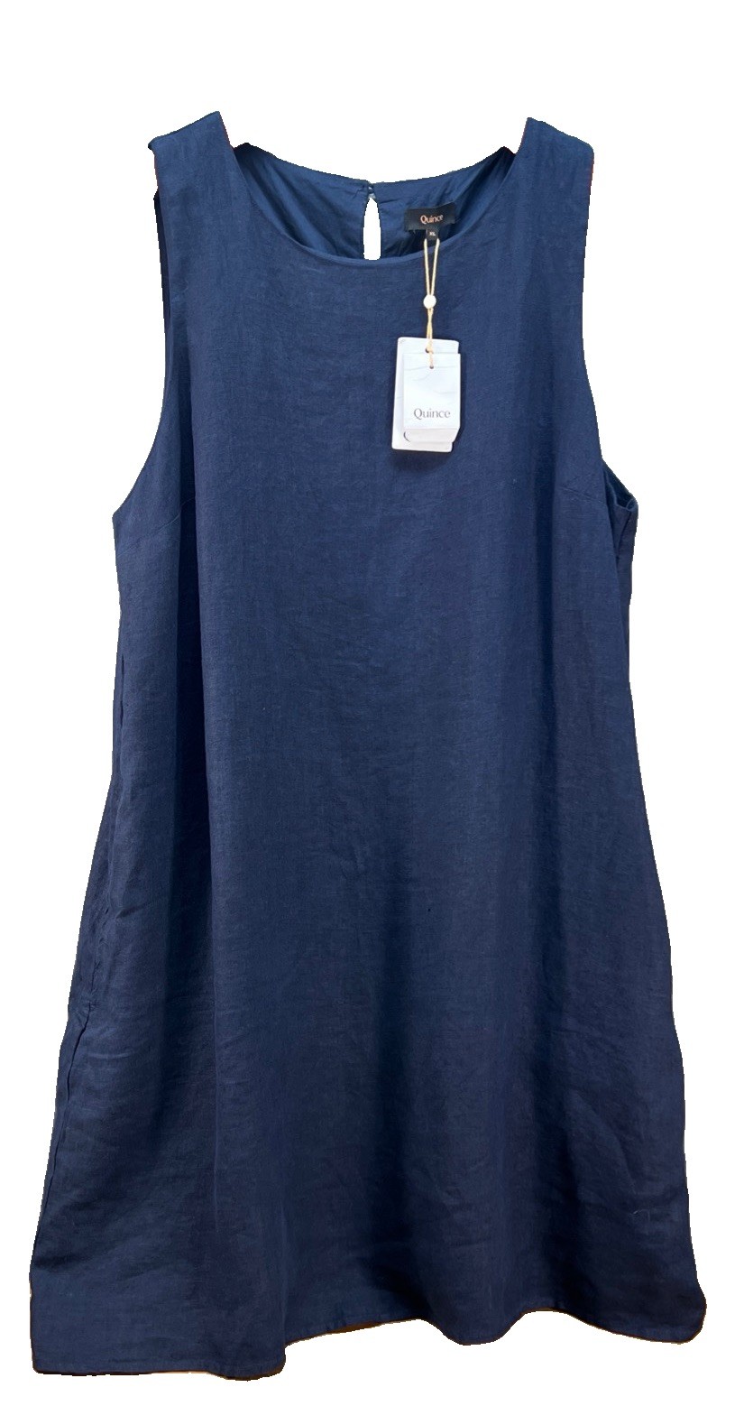 Quince Sold Out 100% European Linen Tank Mini Dress In Deep Navy Sz XL
