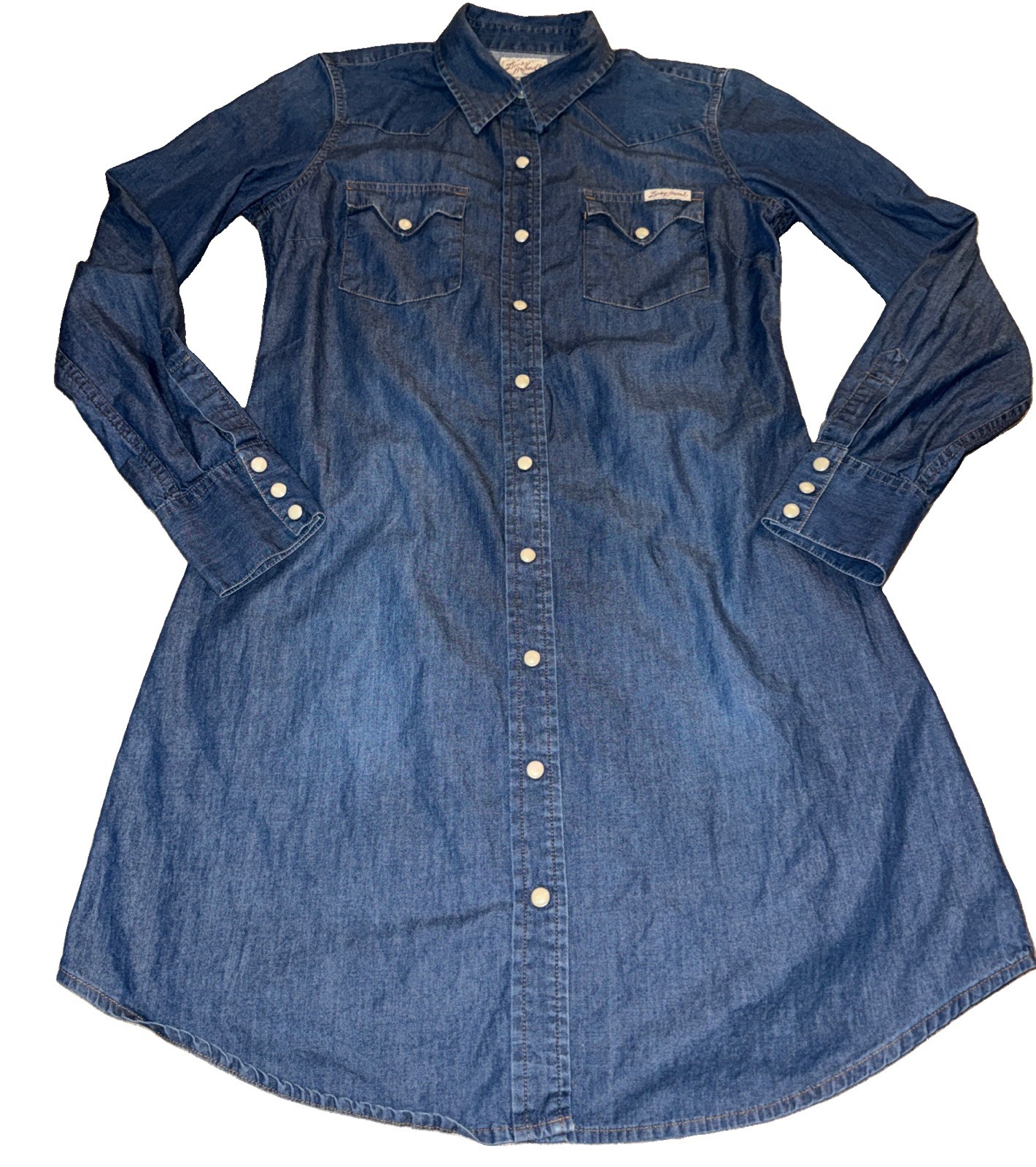 Lucky Brand Jeans Denim Shirt Dress Size Small Western Pearl Snap Long Sleeve