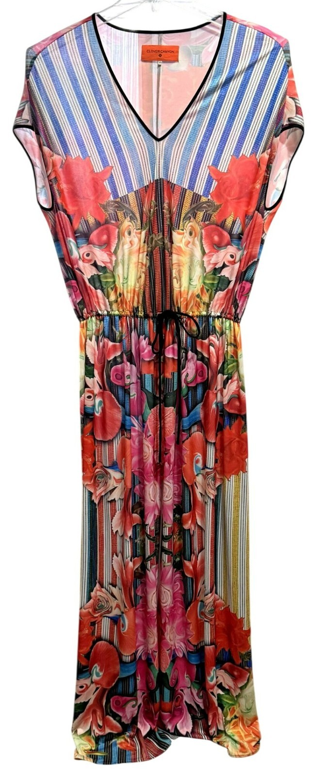 Clover Canyon XS Abstract Floral Stripe Sleeveless V-Neck Maxi Dress Vacation