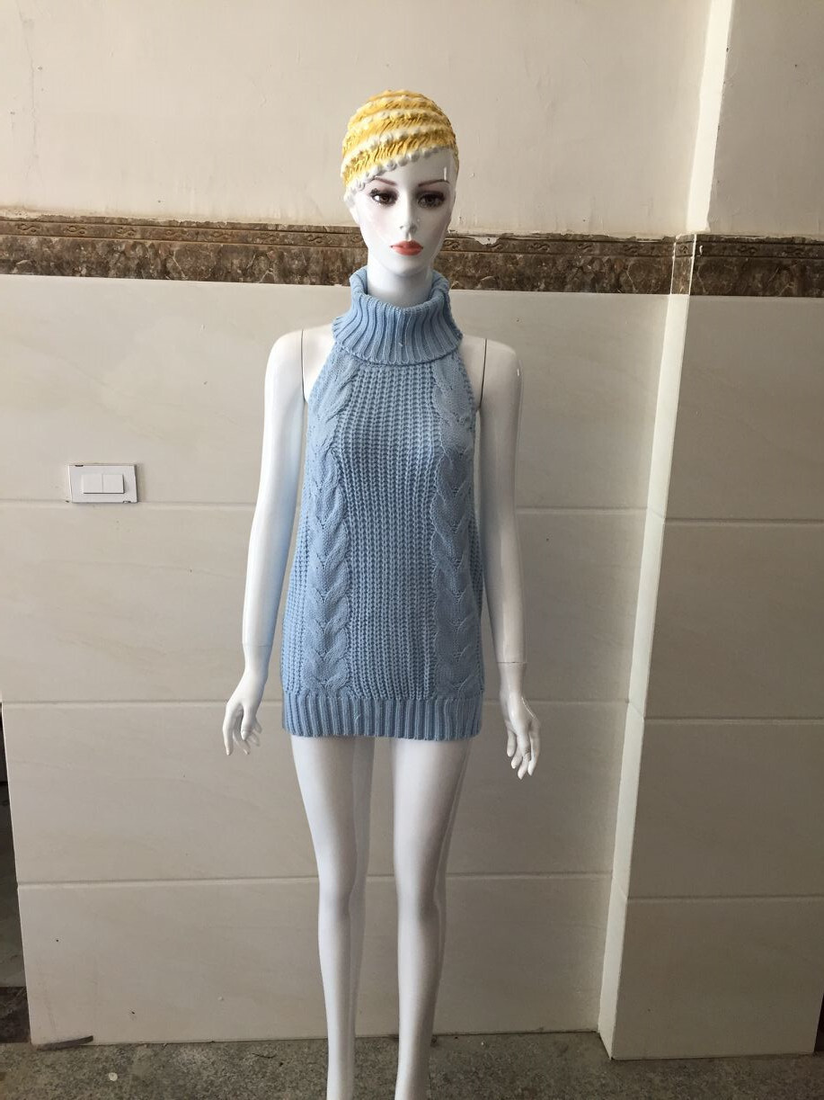 Cosplay Sweater Turtleneck Knit Women Backless Sleeveless Virgin Killer Pullover
