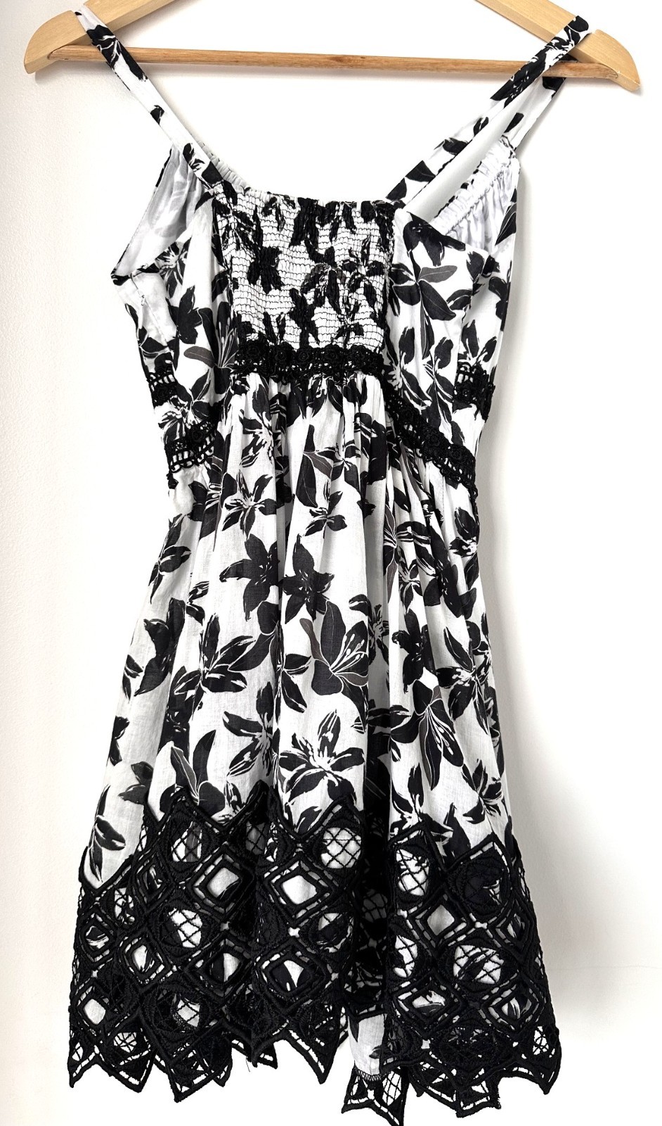 Charo Ruiz Black Cotton Floral Print Lace Mini Dress